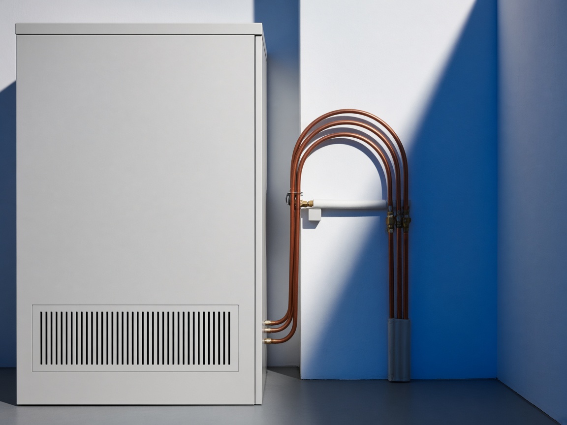 Mechanical room with a furnace cabinet and copper lines
